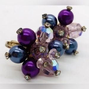 VENDOME Faceted Amethyst Crystal & Faux Pearl Earrings Signed Vintage Jewelry